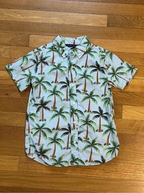 Janie and Jack tropical palm tree Hawaiian  short sleeve button down top